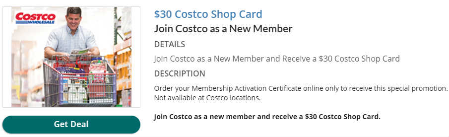 Costco新会员送$30礼卡